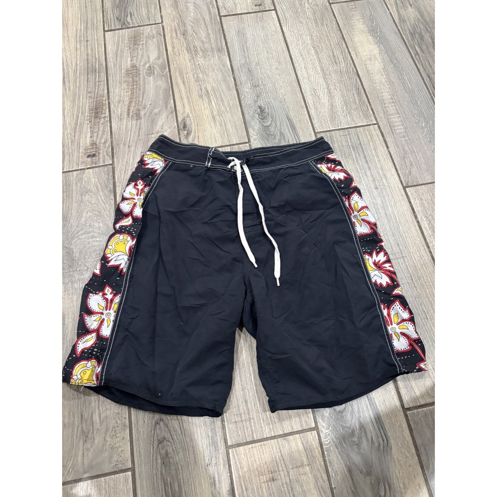 Kanau Men's Size L (34) Black Floral Paisley Board Shorts Swim Trunks Polyester